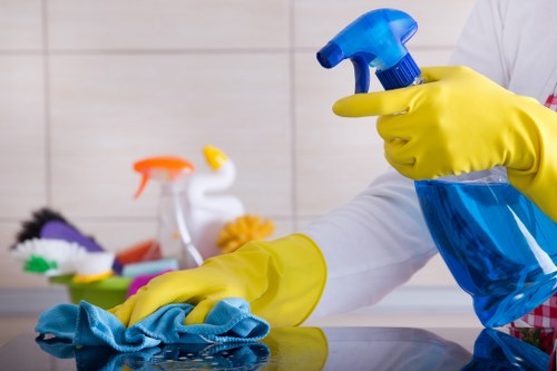 Kitchen surfaces and appliances being cleaned in a South Kensington area home