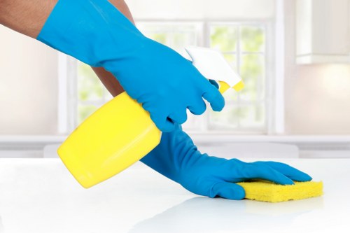 Office cleaning team preparing a clean reception area in SW5