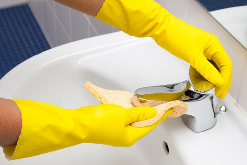Professional cleaner organising a house cleaning routine in an Earl’s Court apartment